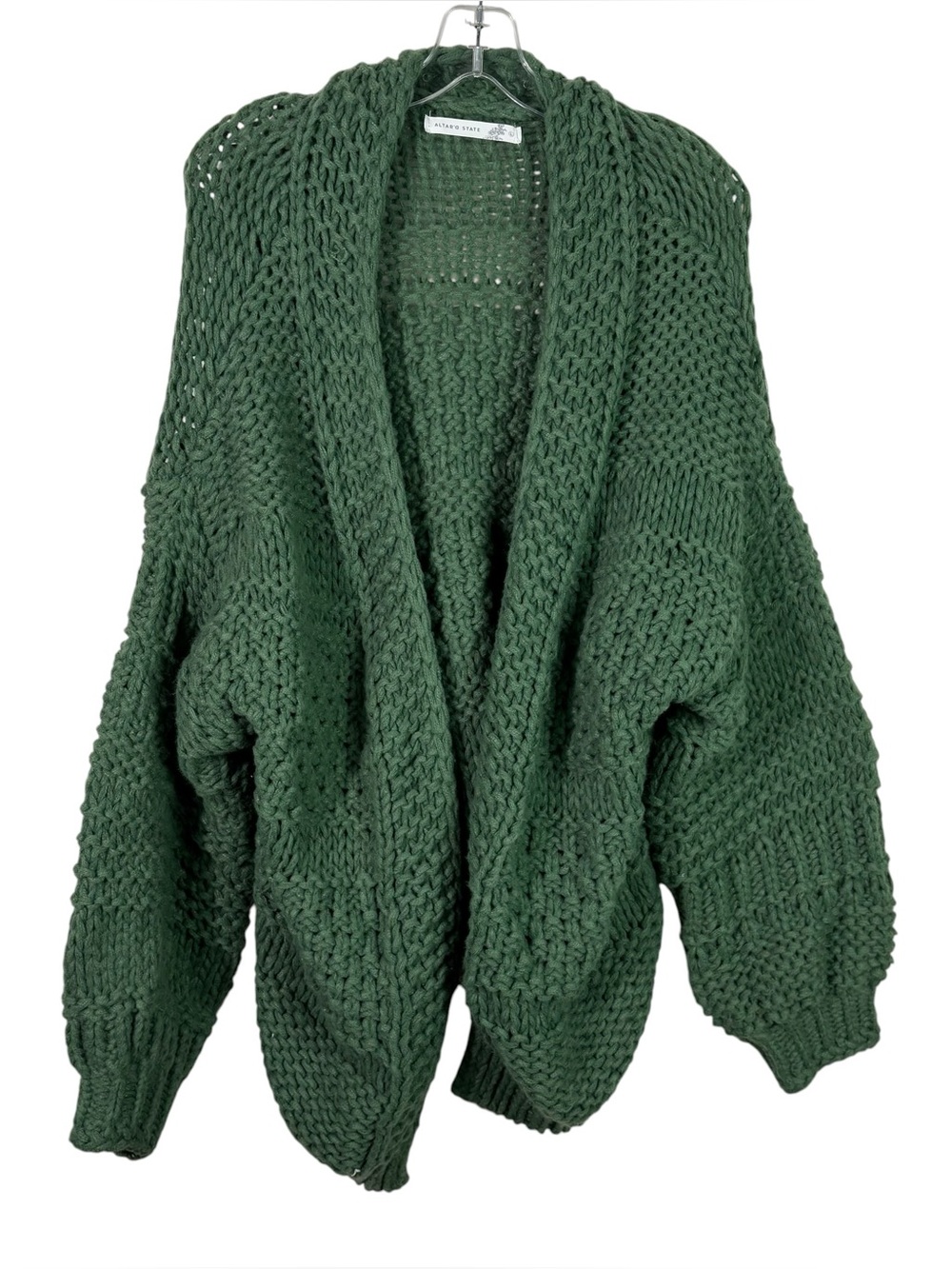 Altar'd State Green Chunky Knit Oversized Open Front Cardigan Sweater Cottage L